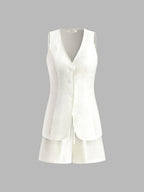 Semi-Sheer Slim Fit Drawstring Split Casual Shorts Set