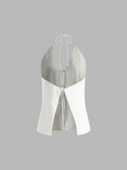 Cotton & Linen Backless Halter Top With Shorts Set