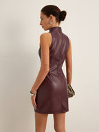 Stand Collar Faux Leather Skinny-Fit Tank Dress