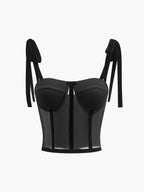 Sheer Mesh Tie-Front Crop Top – Light Support
