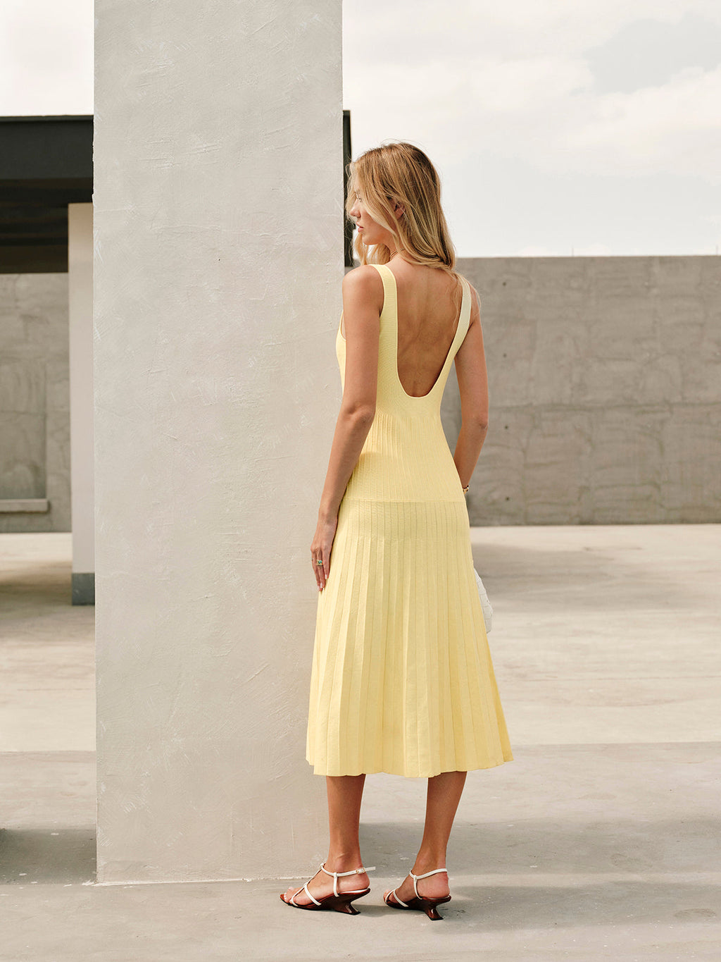 Square-Neck Ribbed Knit Dress