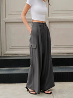 Mid-Waist Pockets Wide-Leg Pants