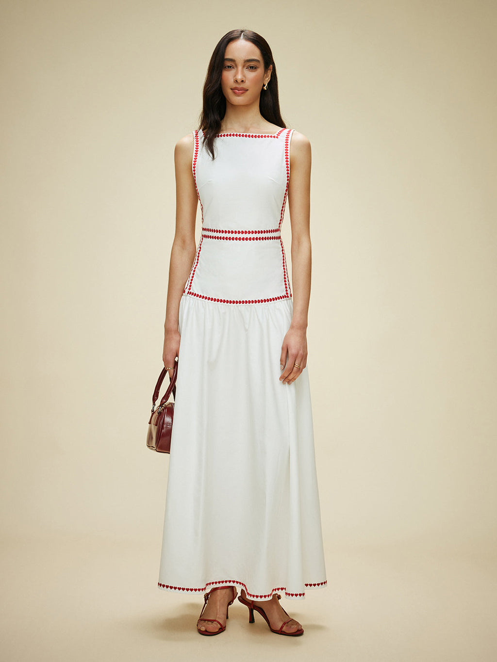 Lightweight Cotton Contrast Trim Dress with Back Tie