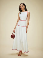 Lightweight Cotton Contrast Trim Dress with Back Tie