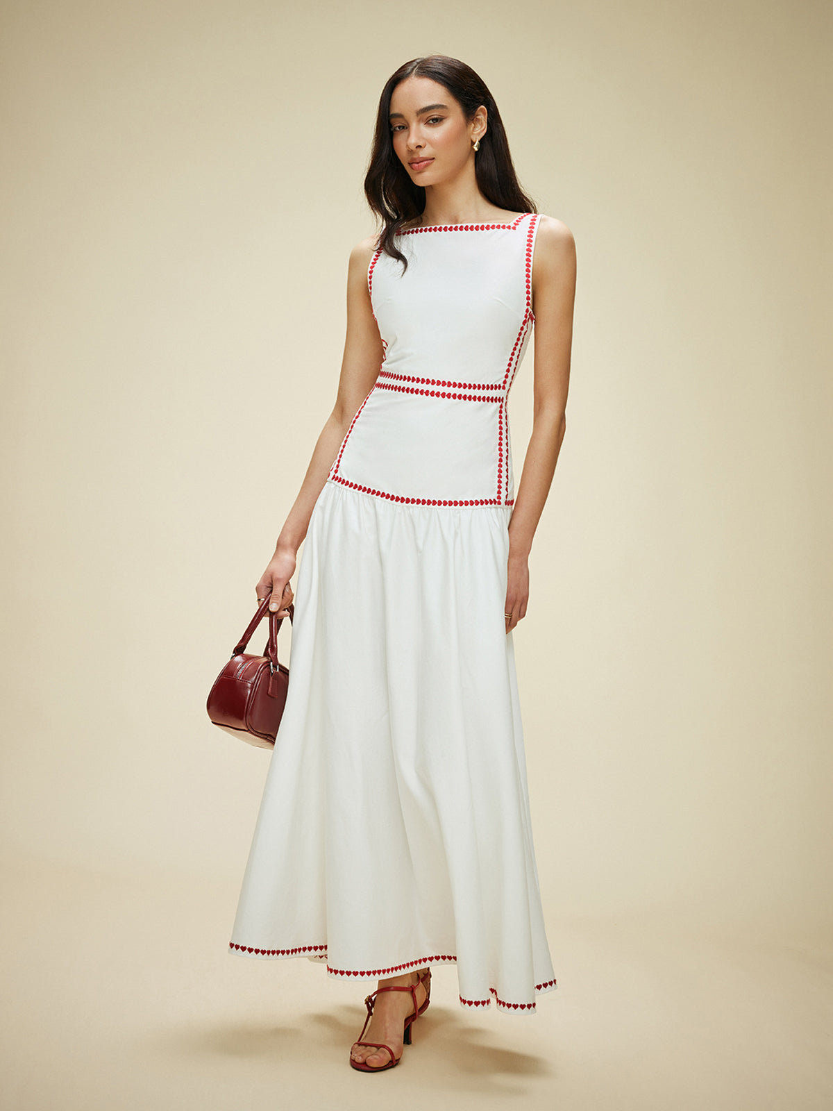 Lightweight Cotton Contrast Trim Dress with Back Tie