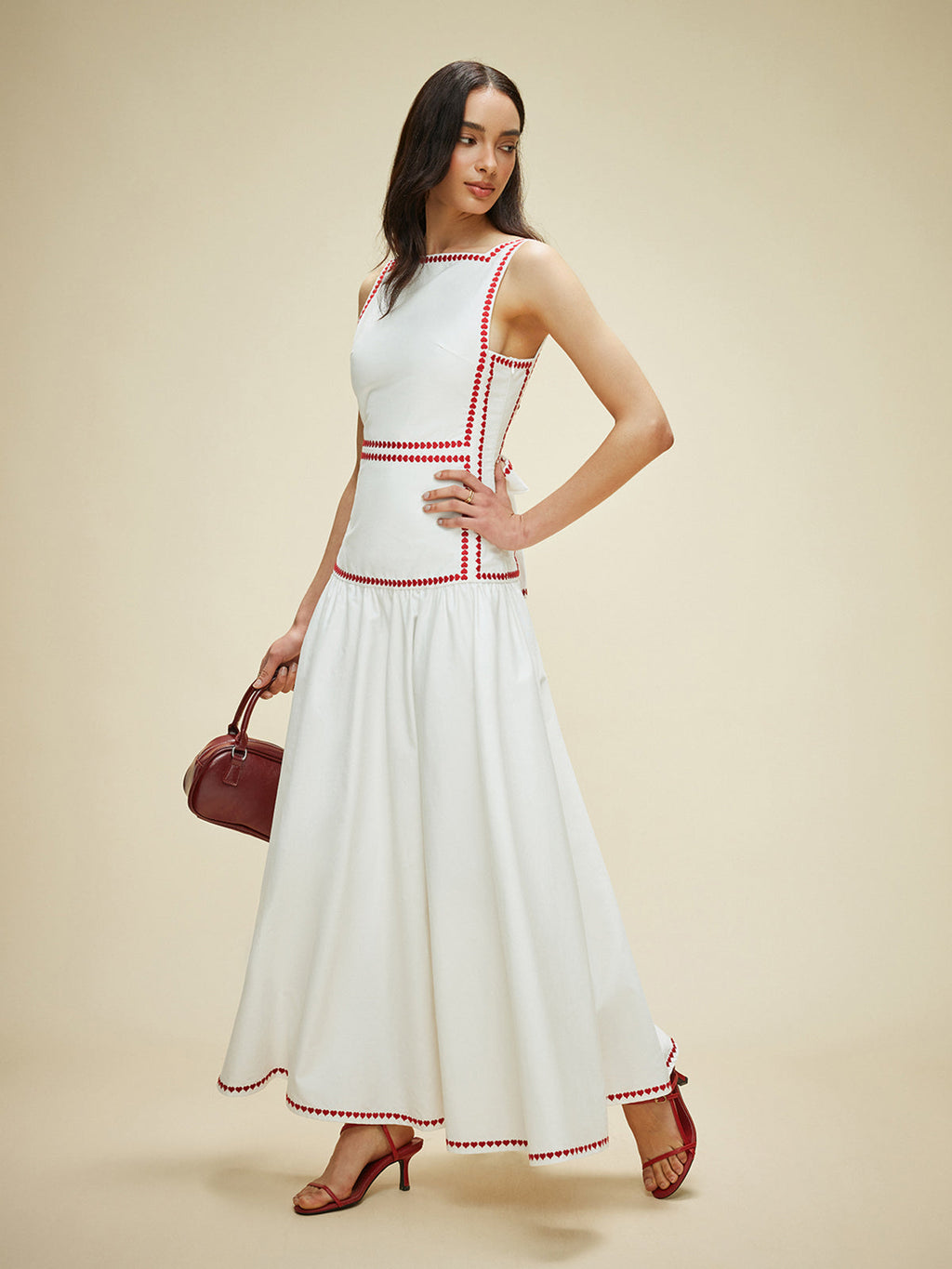 Lightweight Cotton Contrast Trim Dress with Back Tie