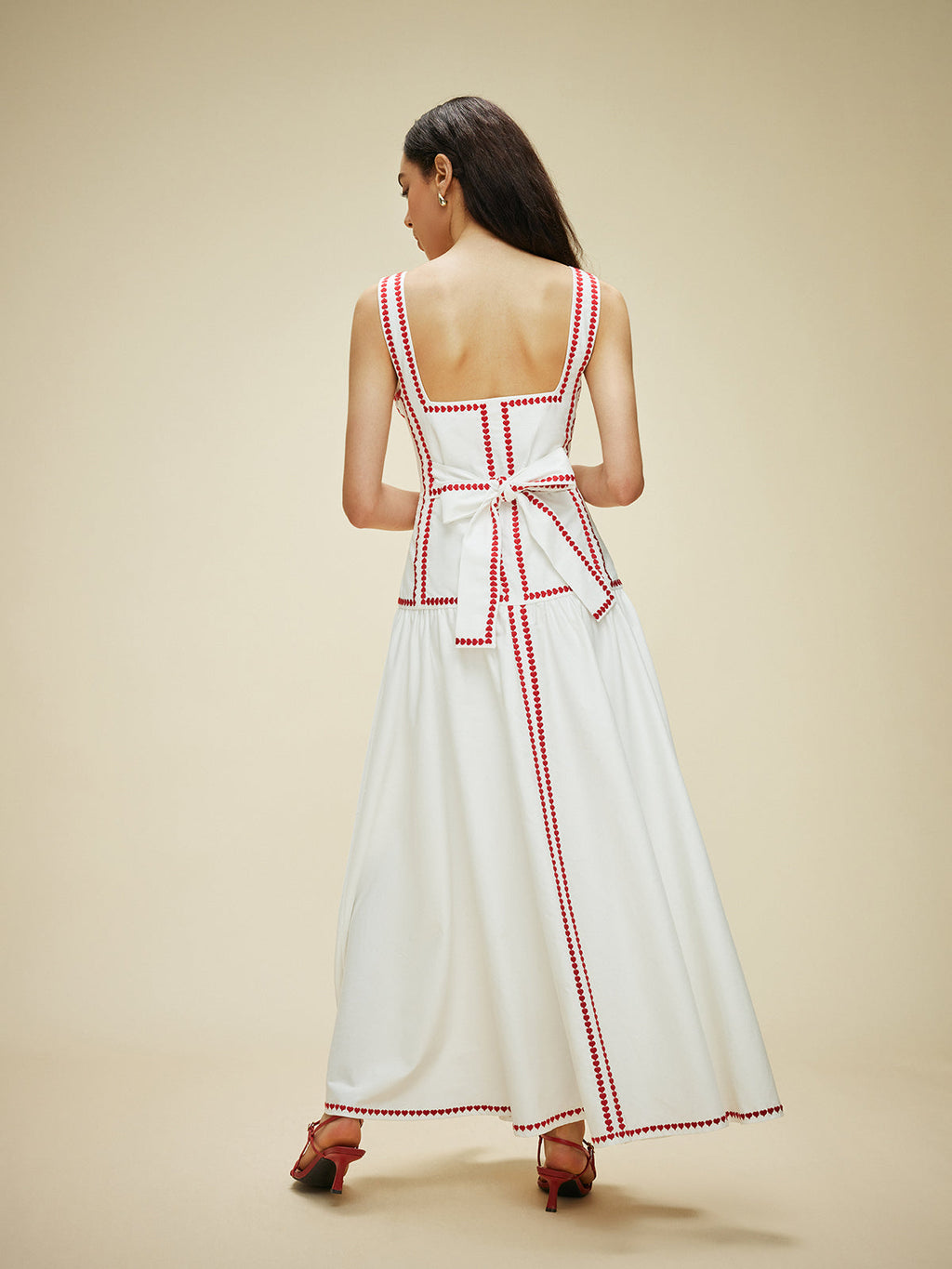 Lightweight Cotton Contrast Trim Dress with Back Tie