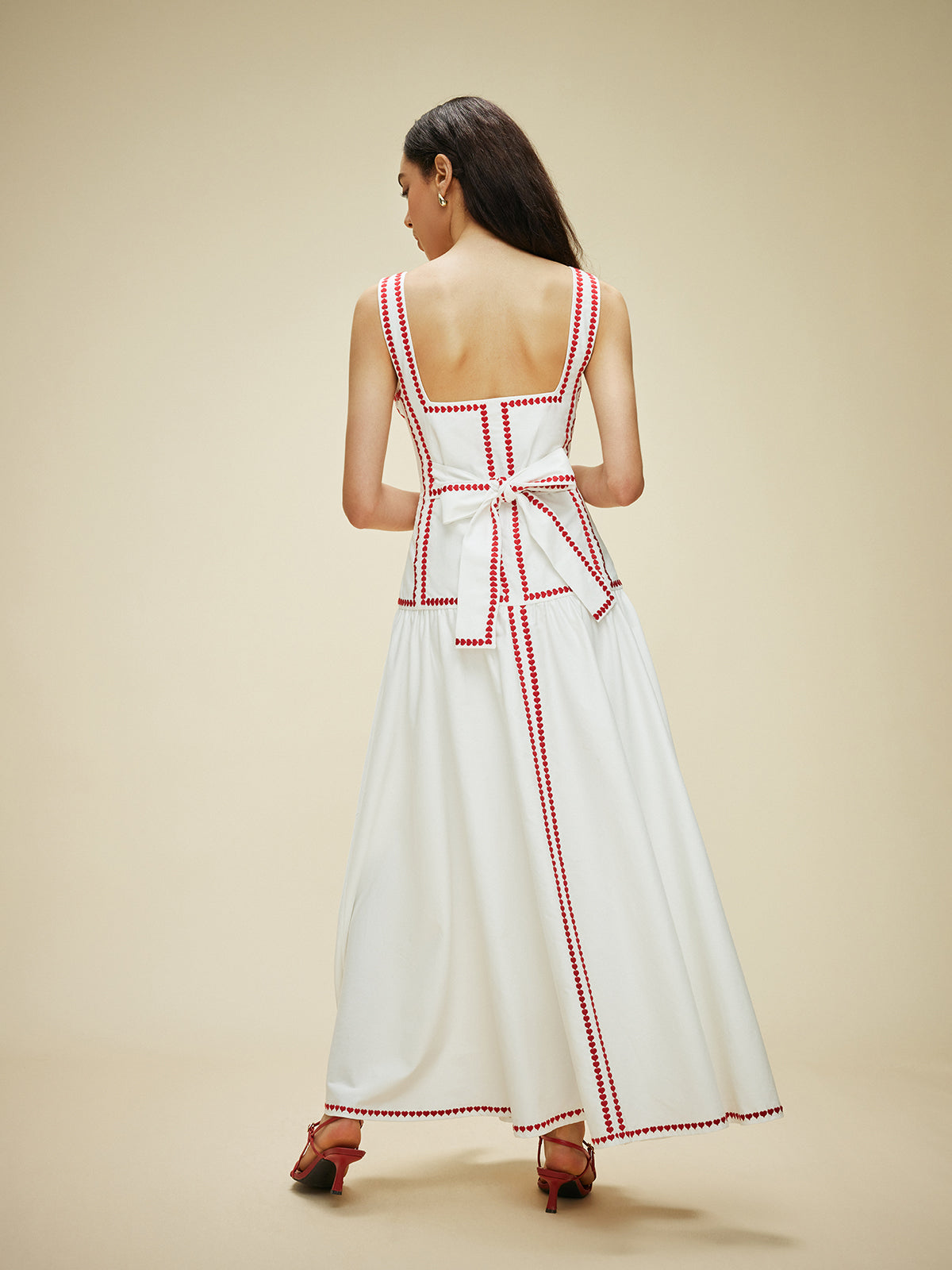 Lightweight Cotton Contrast Trim Dress with Back Tie