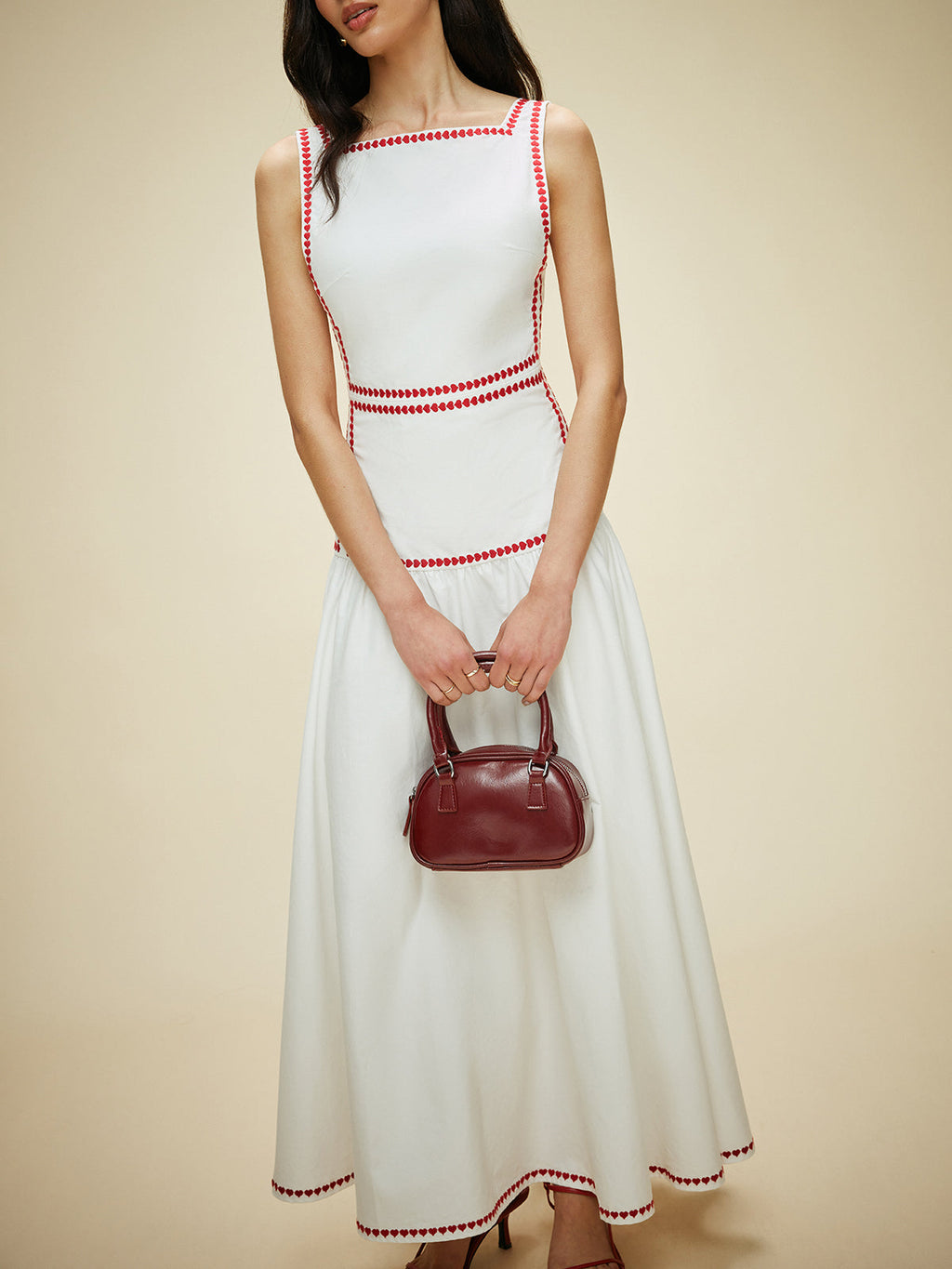 Lightweight Cotton Contrast Trim Dress with Back Tie