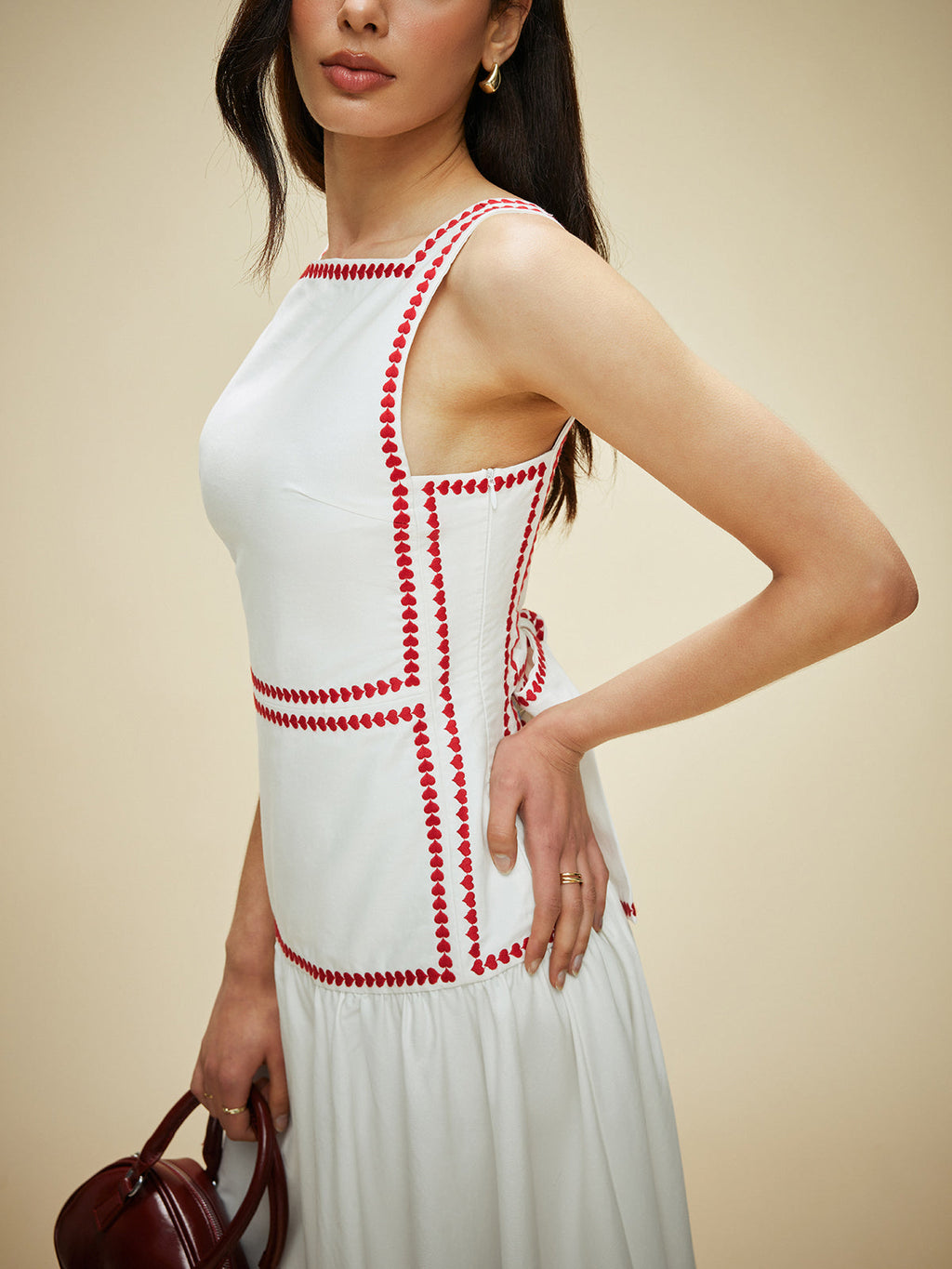 Lightweight Cotton Contrast Trim Dress with Back Tie