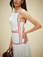 Lightweight Cotton Contrast Trim Dress with Back Tie