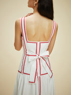 Lightweight Cotton Contrast Trim Dress with Back Tie