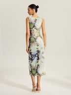 Floral Print Sleeveless Mesh Dress