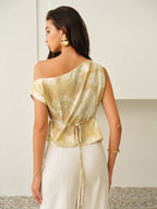 One-Shoulder Floral-Patterned Top