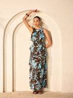 Chiffon Floral Print Sleeveless Dress With Ruffled Detail