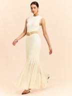 Tulle-Paneled Ruffled Knit Maxi Dress