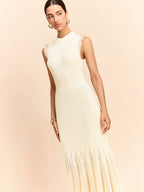 Tulle-Paneled Ruffled Knit Maxi Dress