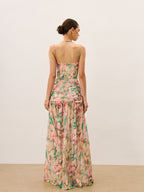 Floral Print Ruched Cami Dress With High Split