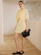 Cape-Sleeve Button-Front Mini Dress