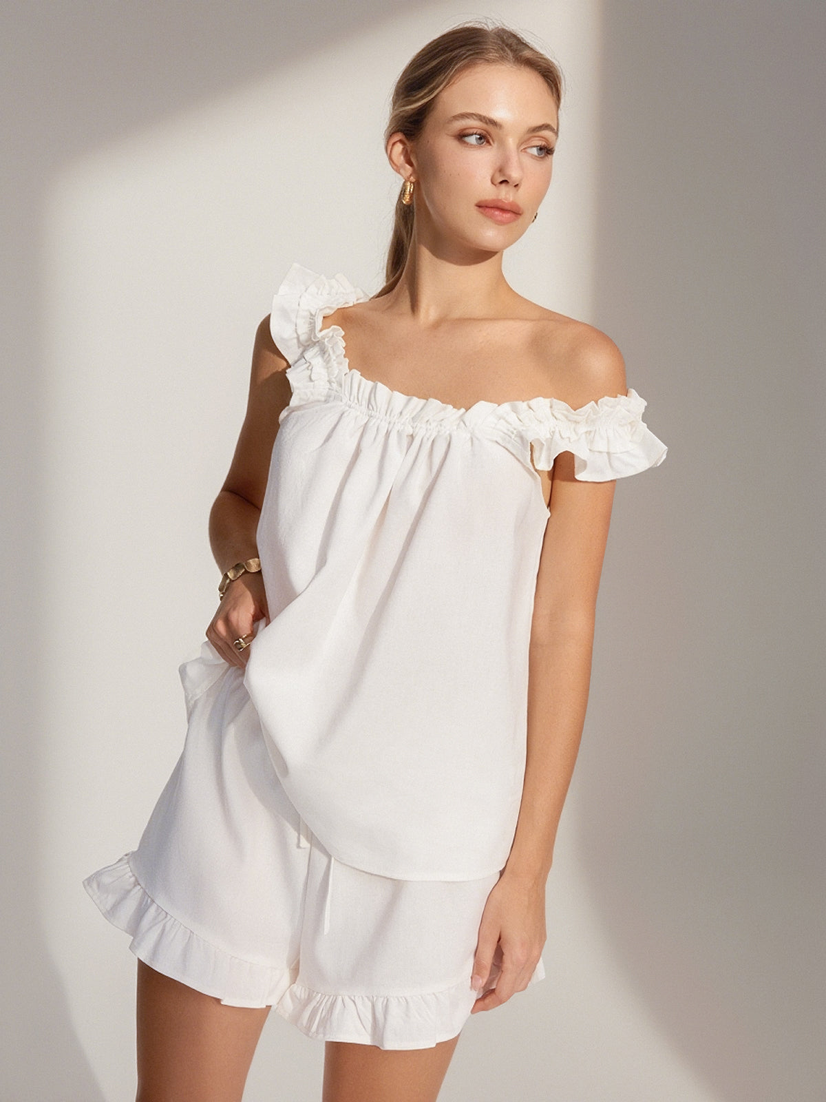 Cotton Ruffle Shorts Set
