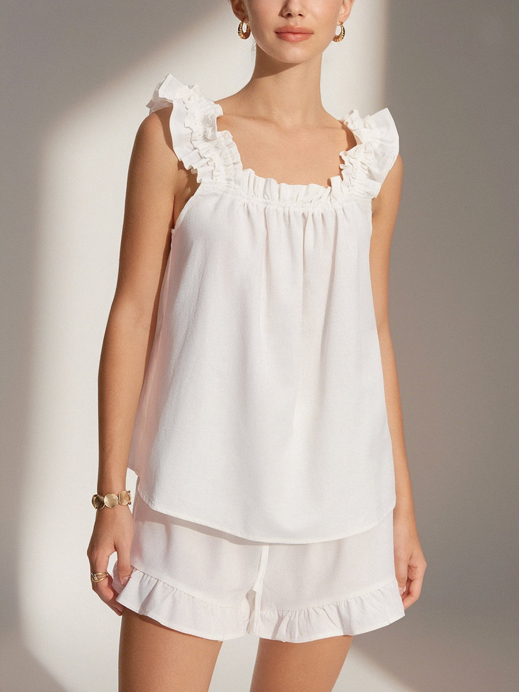 Cotton Ruffle Shorts Set