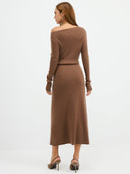 Off-Shoulder Ribbed Wool Blend Maxi Dress
