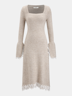 Wool-Blend Lace-Trim Square-Neck Dress