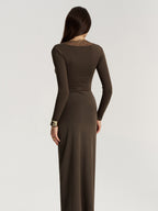 Twisted Lace V-Neck Ruched Maxi Dress