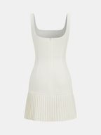 Square Neck Pleated Hem Mini Dress