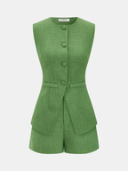Tweed Sleeveless Vest & Shorts Set