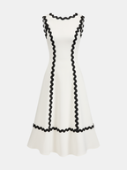 Contrast Scalloped Trim Sleeveless Midi Dress