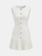 Metal Detail Sleeveless Slim Fit Pleated Mini Dress