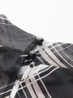 Mock Neck Ruffle Sheer Plaid Mini Dress