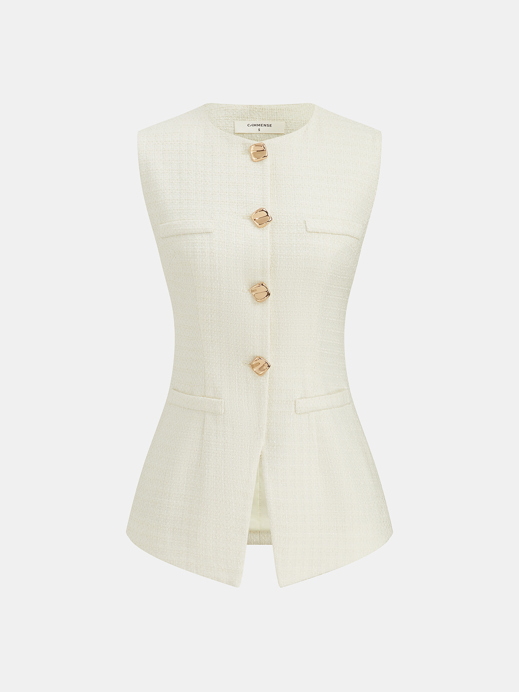 Metal Button Tweed Vest & Shorts Set