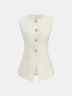 Metal Button Tweed Vest & Shorts Set