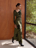 Floral Print Asymmetric Neck Top & Skirt Set