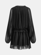 Chiffon Ruffle Tie Neck Long Sleeve Mini Dress