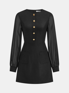 Sheer Sleeve Metal Detail Tweed Mini Dress