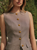 Metal Button Vest Shorts Set