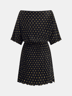 Off-Shoulder Polka Dot Pleated Mini Dress