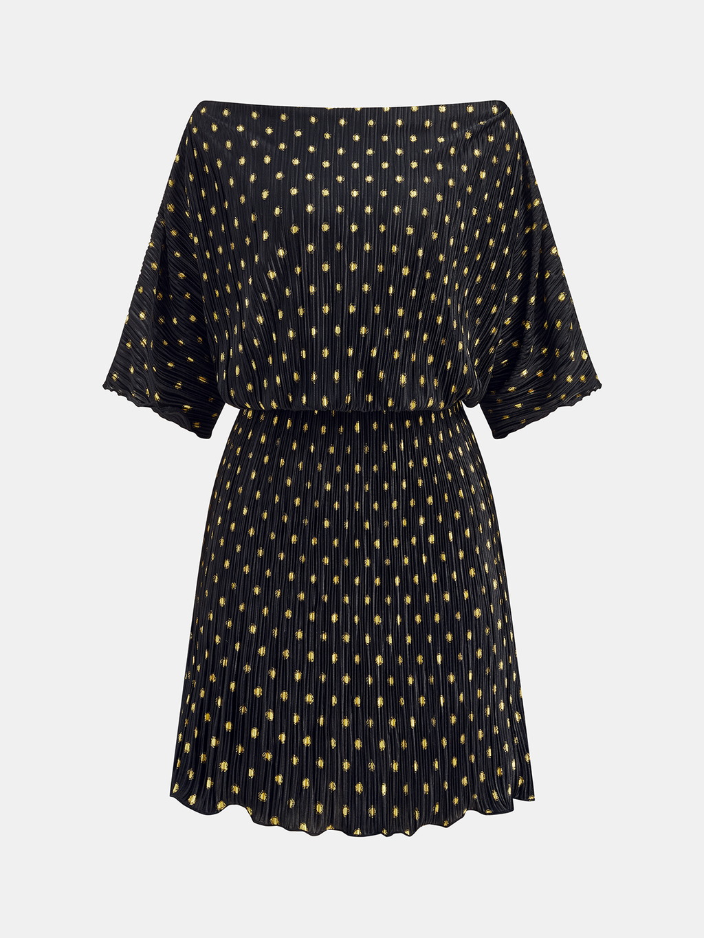 Off-Shoulder Polka Dot Pleated Mini Dress
