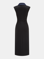 Denim Panel Sleeveless Buttoned Midi Dress
