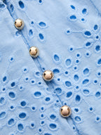 Cotton Sleeveless Embroidered Eyelet Dress with Deep V Neck