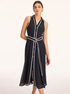 Polka Dot Belted Sleeveless Maxi Dress