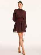 High Neck Waist-Cinching Chiffon Mini Dress