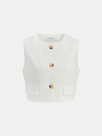 Cotton Linen Scallop Trim Vest & Skirt Set