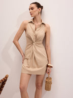 Linen Blend Sleeveless Twist Mini Dress