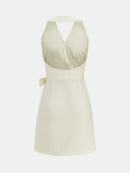 Striped Halter Wrap Tie Mini Dress