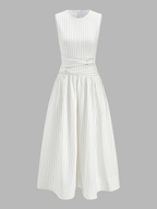 Cotton Blend Striped Ruched Sleeveless Maxi Dress