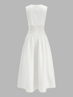 Cotton Blend Striped Ruched Sleeveless Maxi Dress